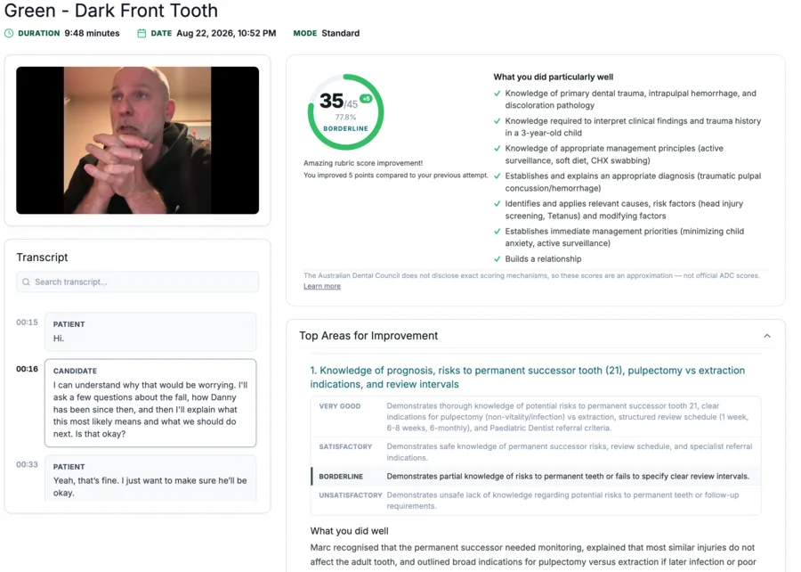 ADC Ready examiner feedback screen